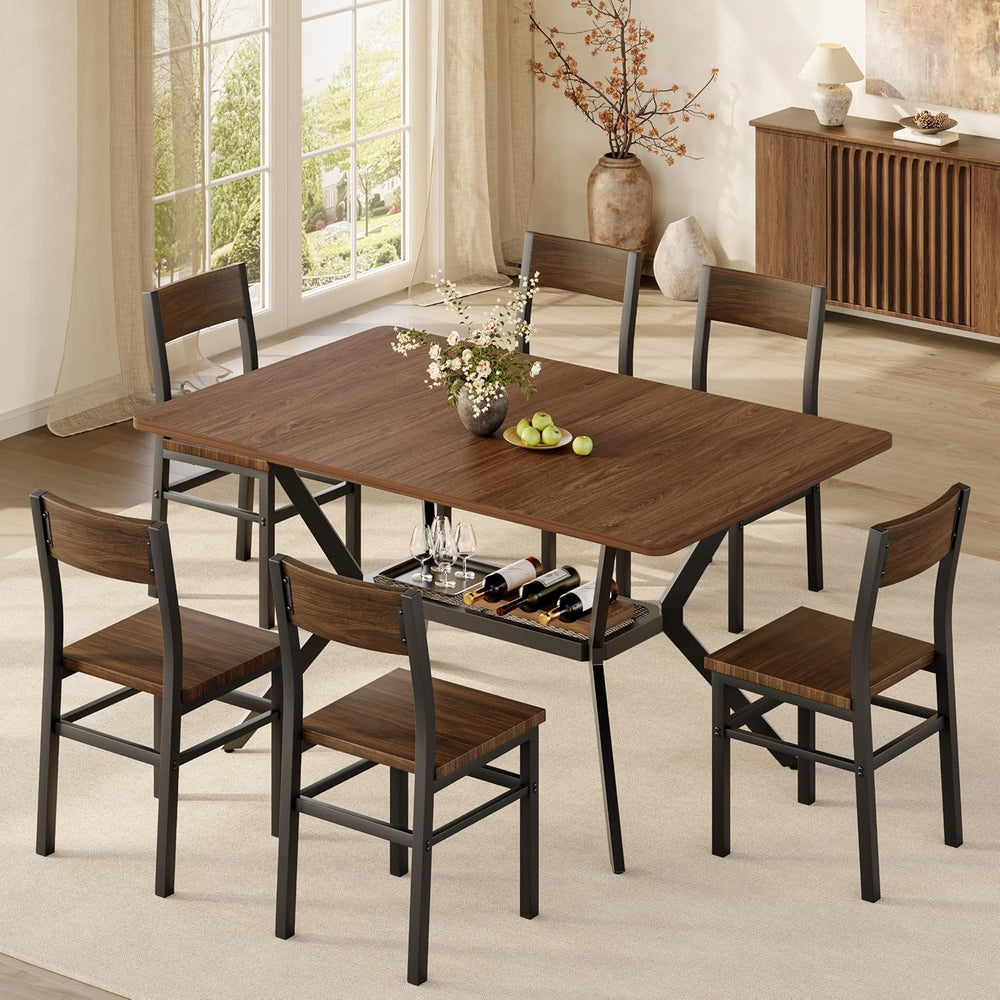 55 inch Dining Table for 4-6, Rectangle Kitchen Table with Storage Shelf, Spa...