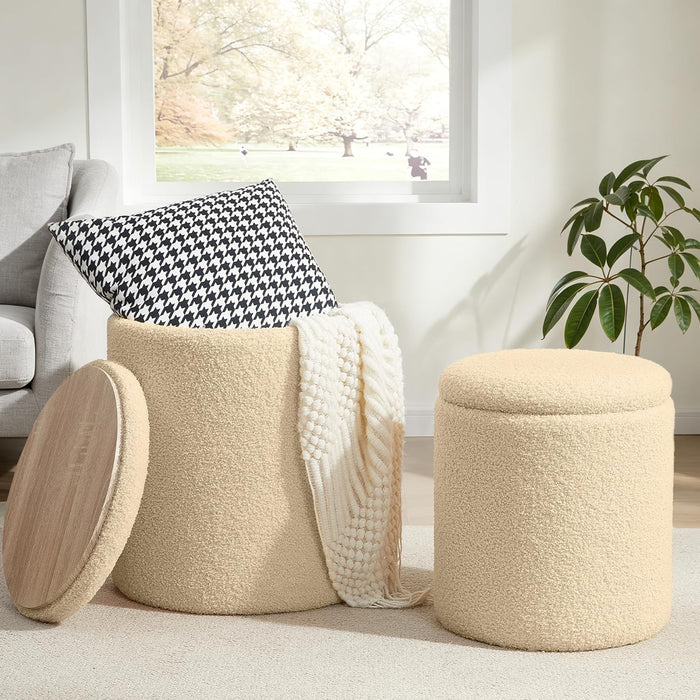 Royal Windsor Round Ottoman with Storage Set of 2, Storage Vanity Stool