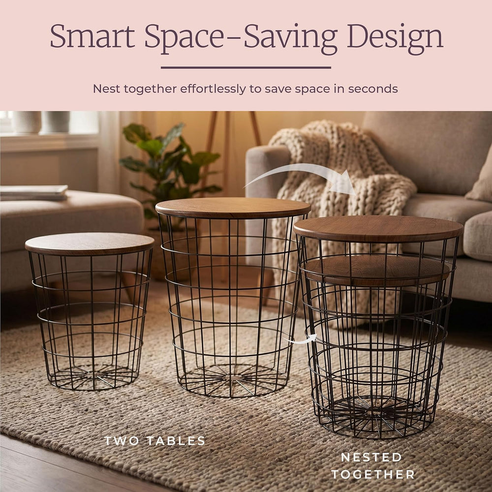 Lavish Home End Tables - Round Nesting Tables Set of 2, Brown/Black | 17.5”/1...