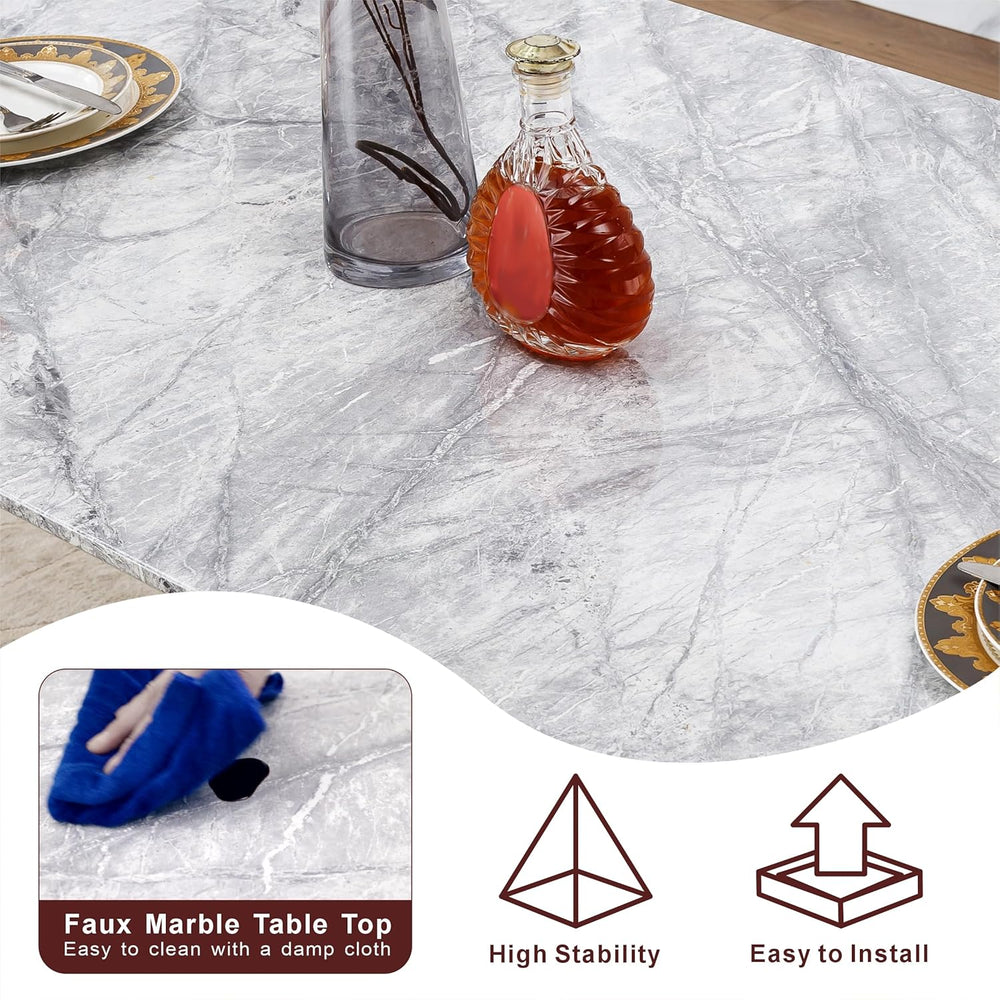 Modern Dining Table 70" Rectangular Kitchen Table with Imitation Marble ...