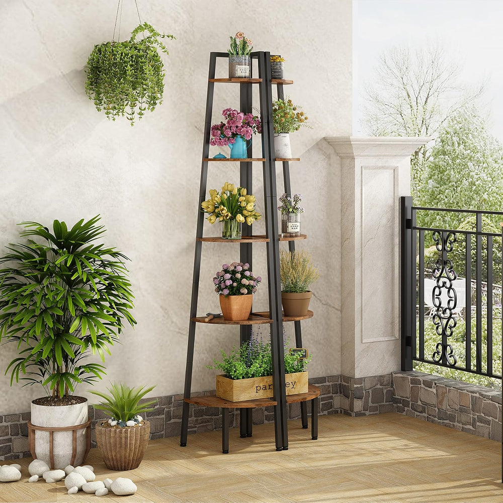 Hoctieon Corner Shelf, 5-Tier Corner Bookshelf, Rustic Ladder Shelf, Industri...