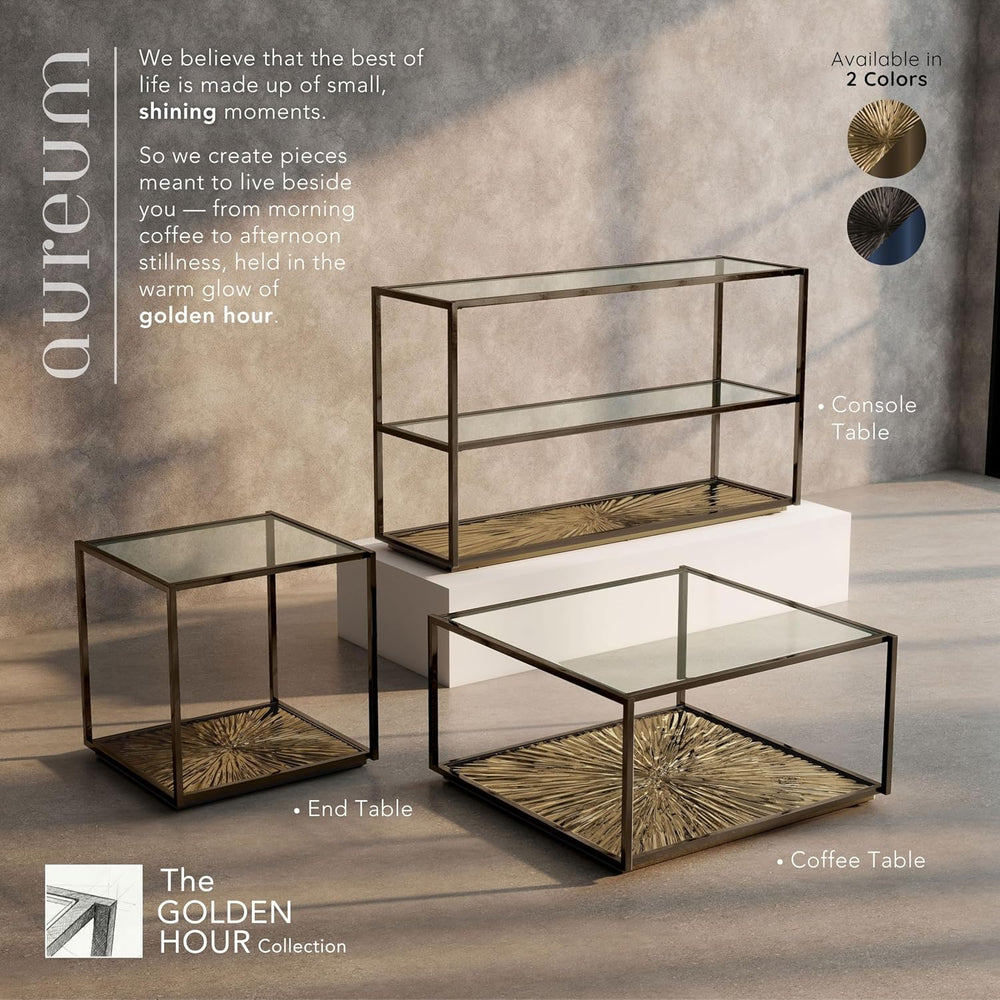 24/7 Shop at Home Aureum Modern 24-inch 1-Shelf Glass Top End Table with Sunb...