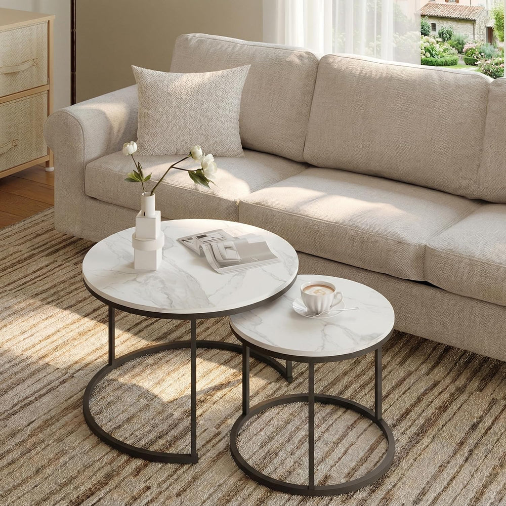 Living Room Side Table, Round Coffee Tables for Living Room, Modern Nesting D...