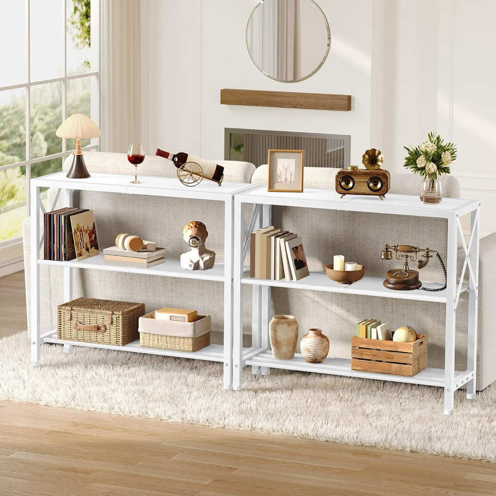 Hoctieon Industrial Console Table, 3 Tier Entryway Table, Metal Frame, Sofa T...