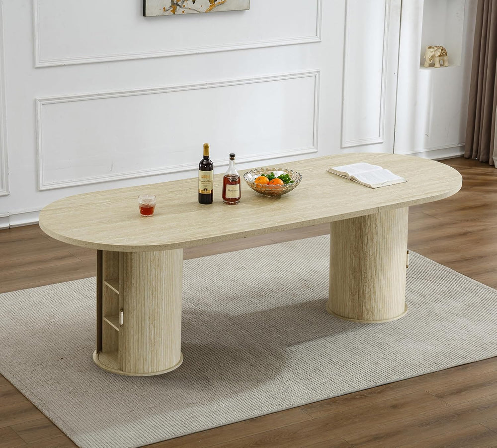 63"-94" Large Oval Extendable Dining Table for 6 8 10, Faux Travert...