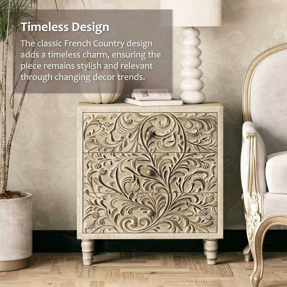 3 Drawer Farmhouse Dresser X 2P with Embossed Weathered Flower Motif