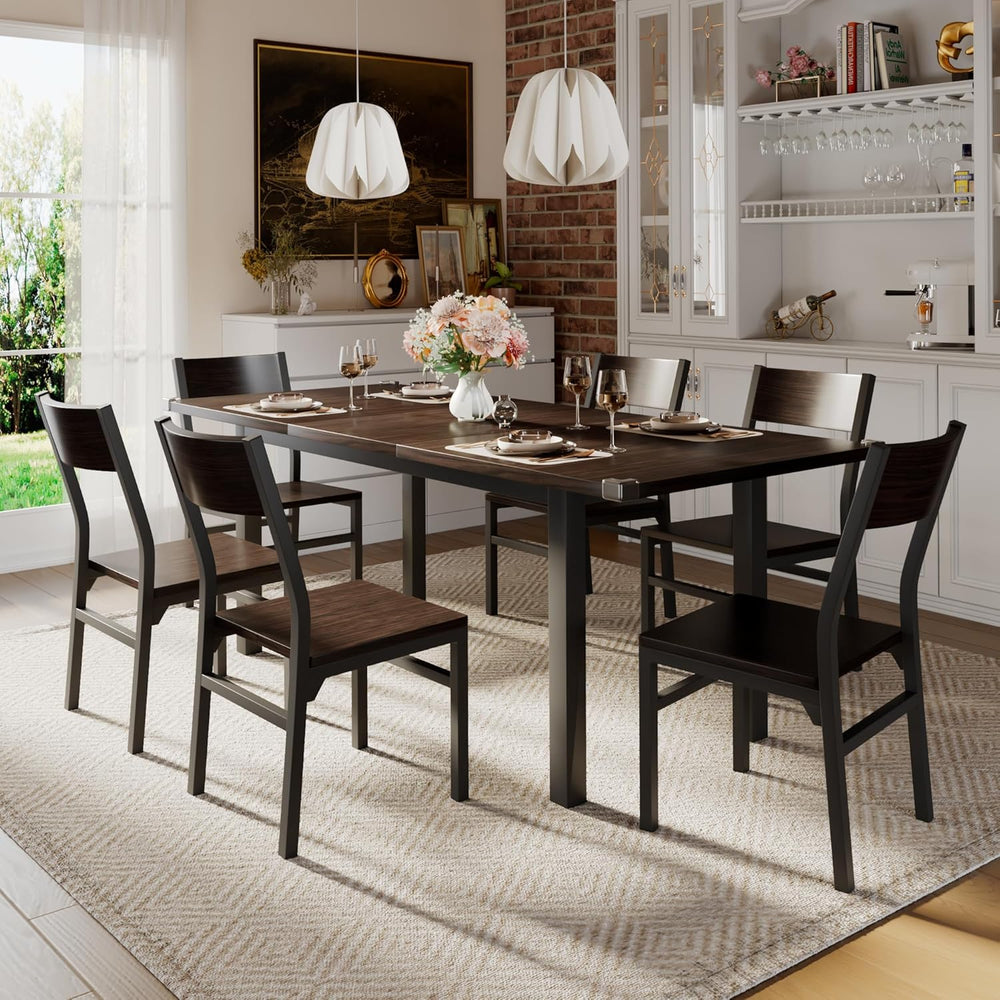 iPormis 7 Pieces Dining Table & Chairs Set for 4-6, 63" Extendable K...