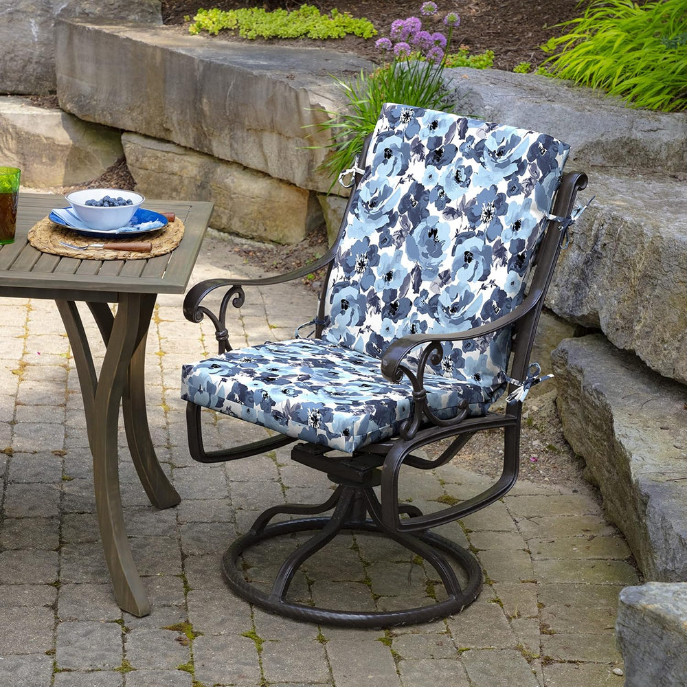 Arden Outdoor Dining Chair Cushion, 4-Pack, 20x44, Blue Garden Floral