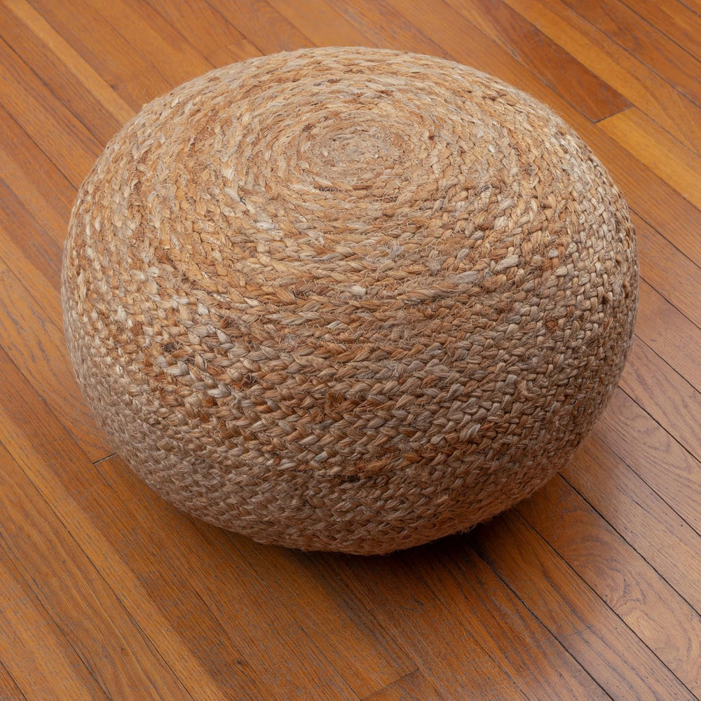 Decor Therapy Round Pouf Ottoman Footrest, Natural Jute Woven, Boho Pouf, Boh...