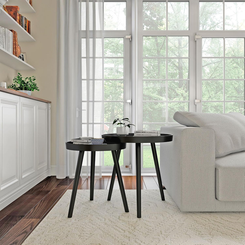 Lavish Home Nesting Side Tables, Black, Set of 2, 21.5”/16” | Round End Table...
