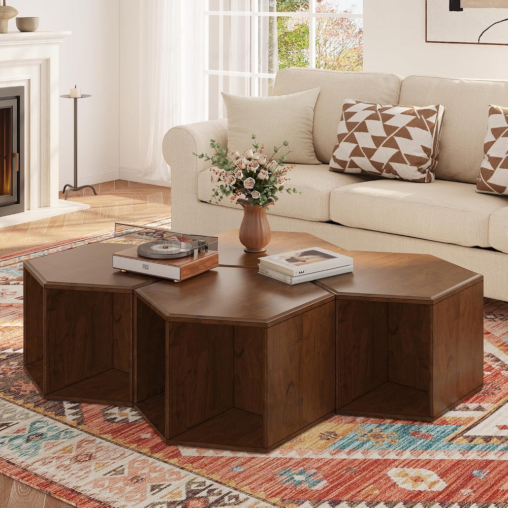 PADMA HOUSE Solid Wood Small End Table, Fully Assembled Hexagon Sofa Side Tab...