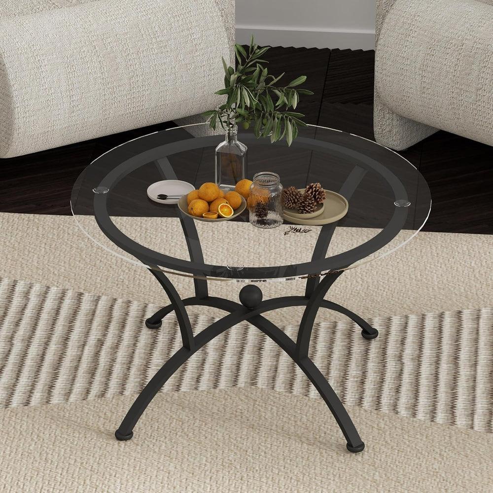 3 Tempered Glass Coffee Table Set, Decor Coffee Table Round End Side Table wi...