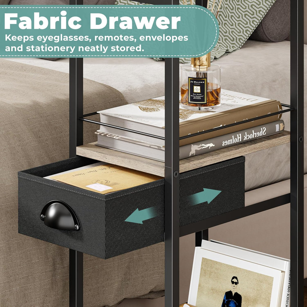 Rolling C Shaped Side Table with Storage Drawer, Ivory Portable Desk on Wheel...