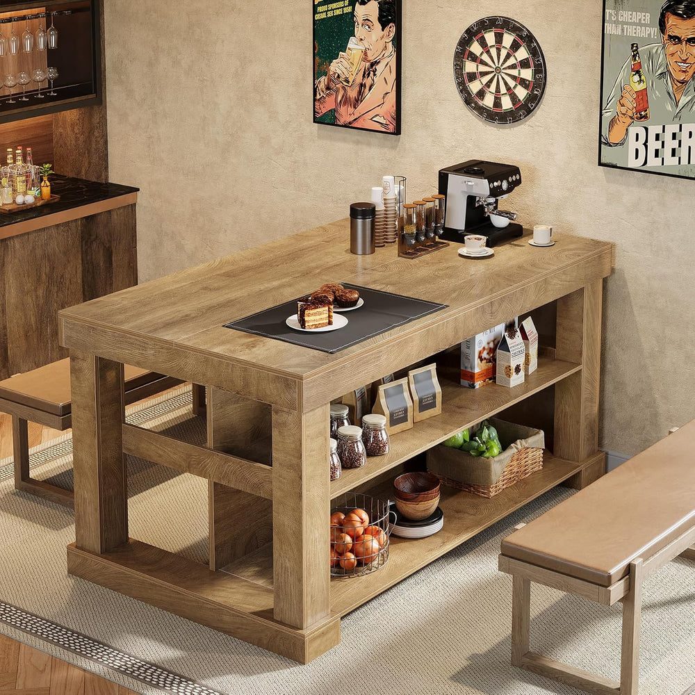 Tribesigns 55" Kitchen Island with Seating and Storage, 3-Tier, Farmhous...