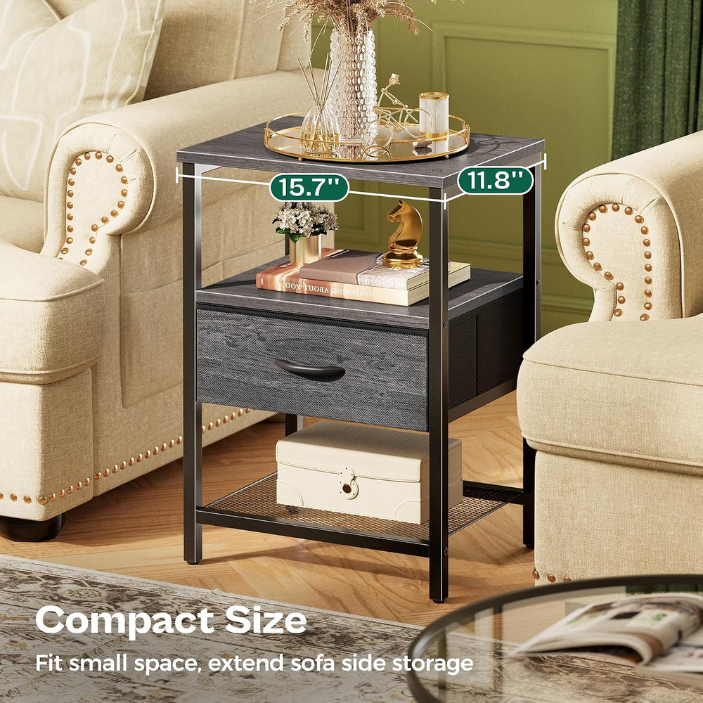 Huuger Nightstand Set of 2, Night Stand with Fabric Drawer, Mesh Shelf, Side ...
