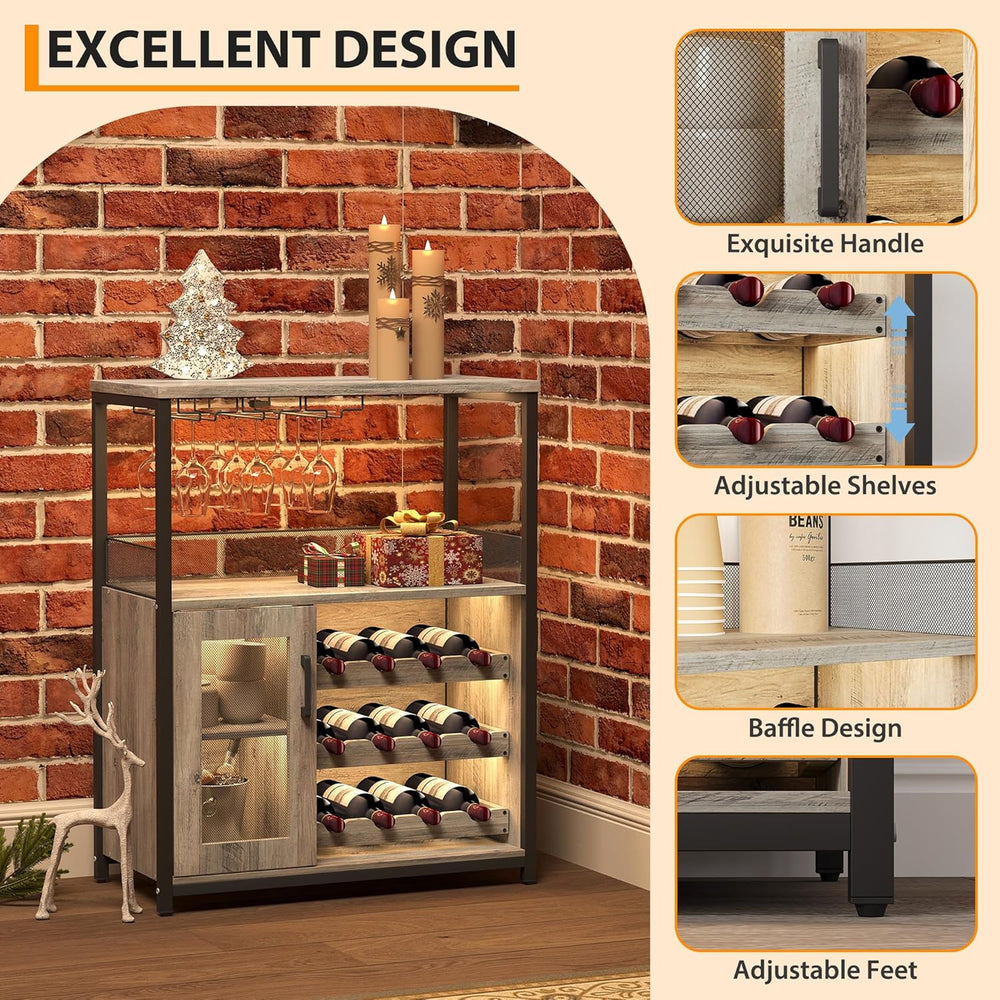 GAOMON Modern 36" Grey Wine Bar Cabinet with Mesh Door, Adjustable Glass...