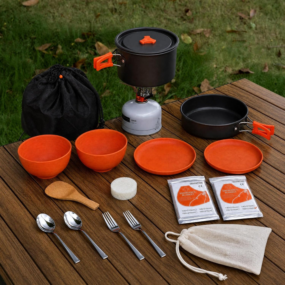 Camping Cookware Set, Nonstick Pot Pan Utensils Mess Kit for Backpacking
