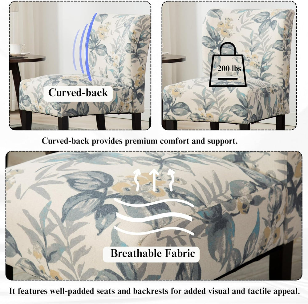 Roundhill Furniture Capa Print abric Armless Contemporary Accent Chair, Blue ...