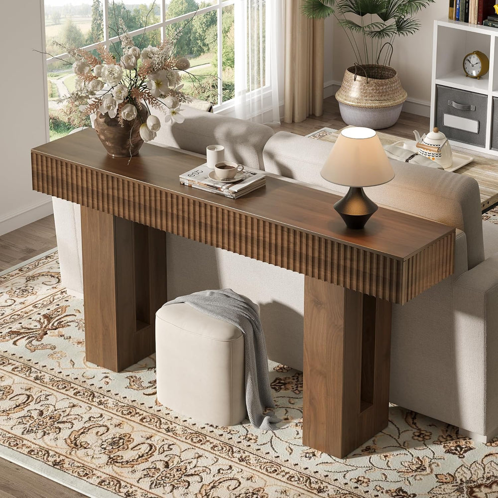 63-Inch Long Entryway Console Table with a Fluted Design, Thick Wood Farmhous...
