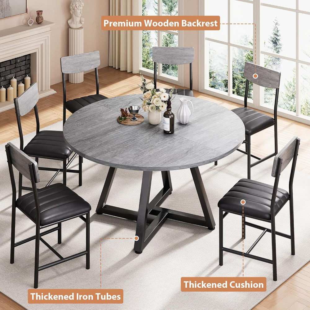 Round Dining Table Set for 6, Kitchen Table and Chairs for 6, Circle Table Ro...