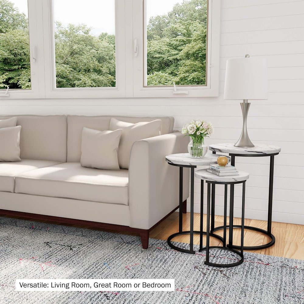Lavish Home Round Nesting Tables Set of 3, Faux Marble Tabletop, White | 25”H...