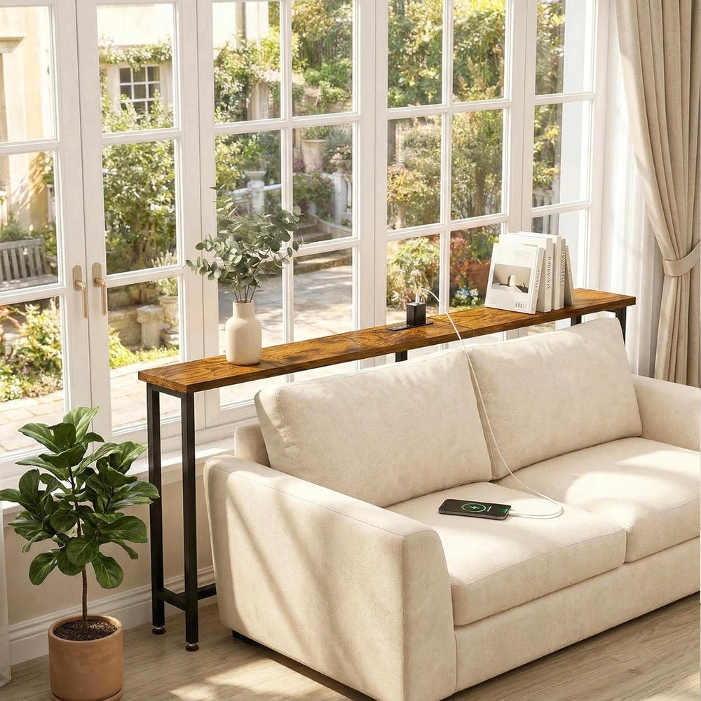 78" Narrow Sofa Table with Outlet (2 AC Outlets & 2 USB Ports), Behi...