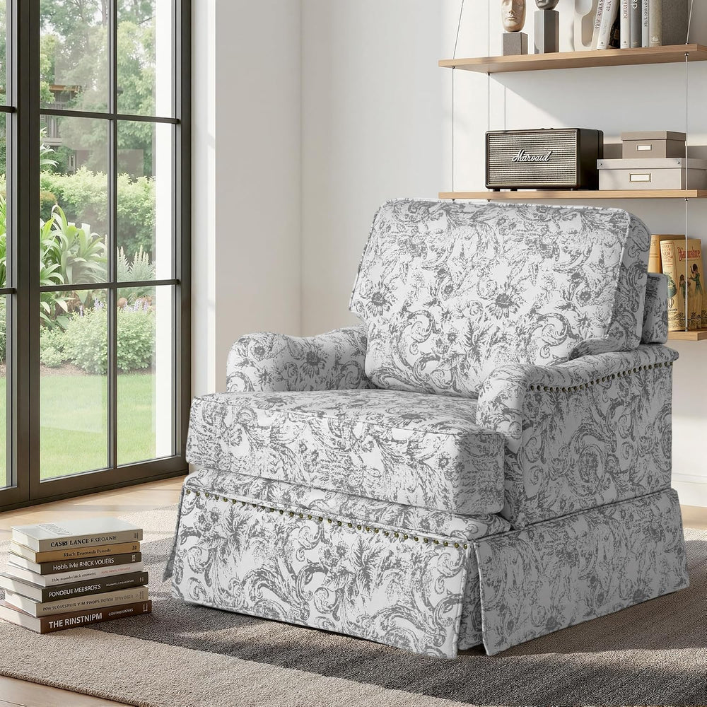 Swivel Accent Chairs with Ottoman, Set of 2, Rococo Light Gray