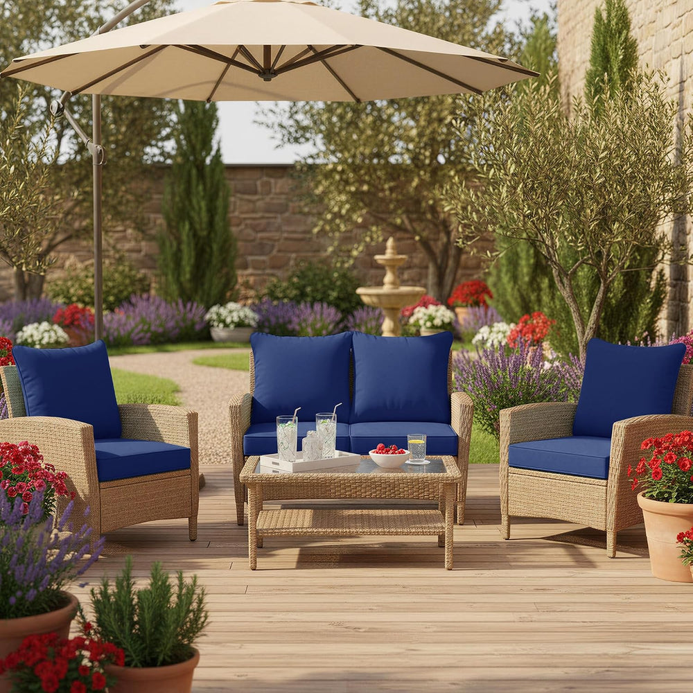 Summsun Patio Cushions for Outdoor Furniture, 22 x 22 in, Navy, Set of 4