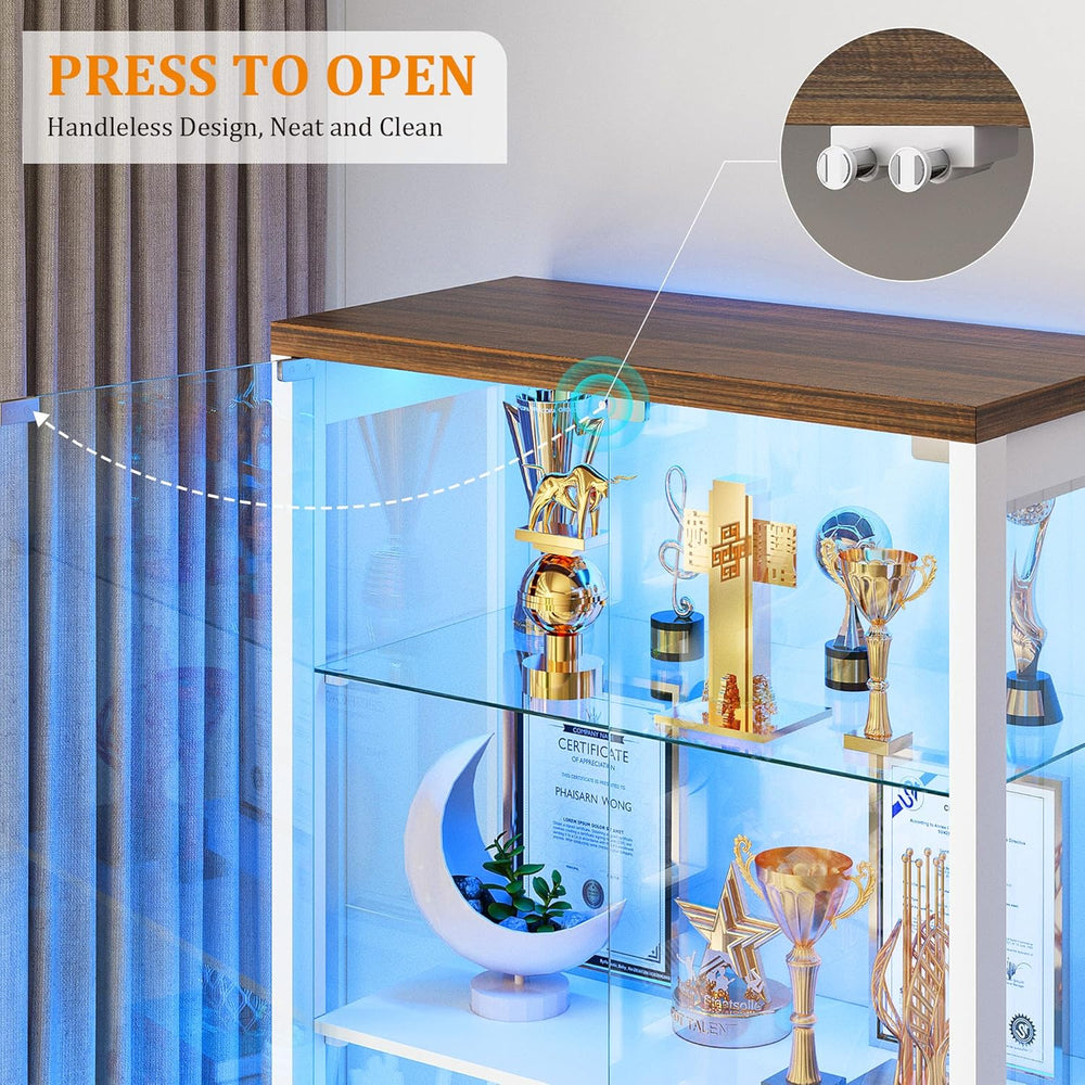 FREDEES 4-Tier Glass Display Cabinet with 2 Drawers