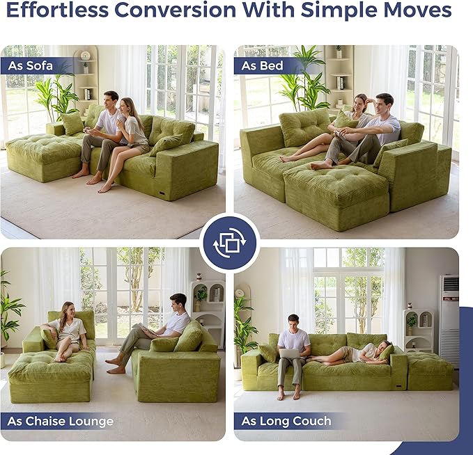 MAXYOYO 104" L Shaped Modular Sectional Sofa with Ottoman, Cloud Couch w...