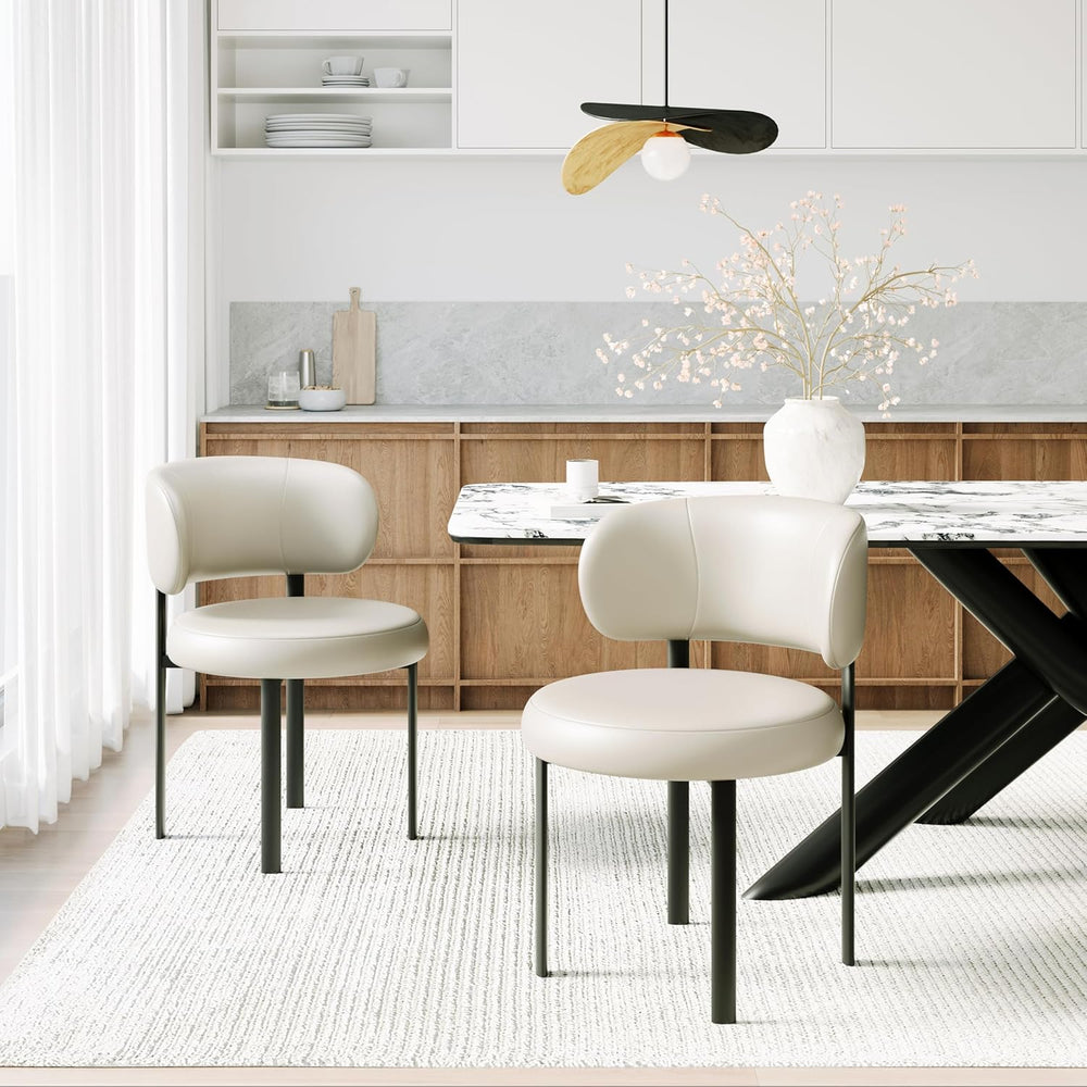 Beige Dining Chairs Set of 2 Leather Dining Chairs with Metal Legs, Spring Su...