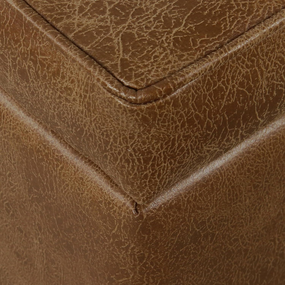 HomePop Square Tufted Storage Ottoman - Distressed Brown Faux Leather Small