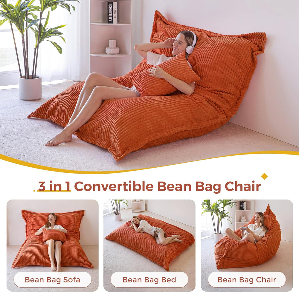 MAXYOYO Giant Bean Bag Chair with Pillow, 3 in 1 Convertible Bean Bag Chair |...