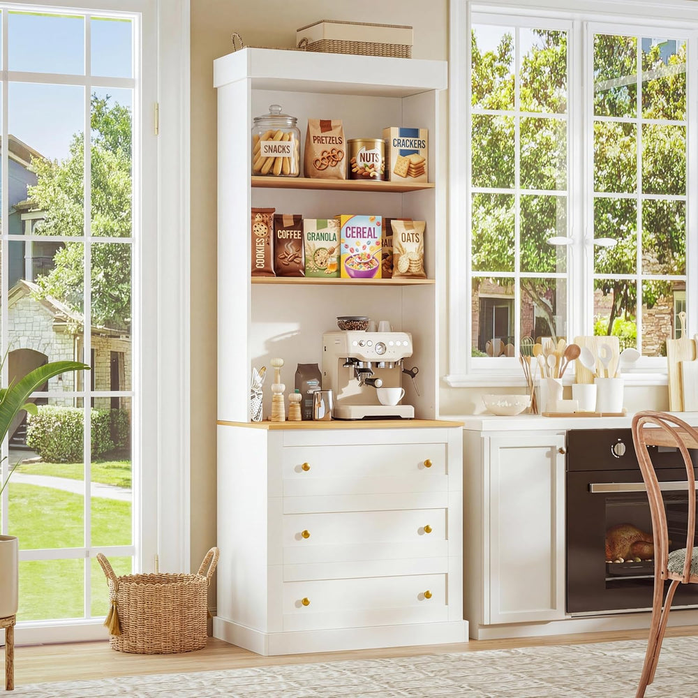 Vyre 71" Farmhouse Kitchen Pantry Cabinet, White Freestanding Coffee Bar...