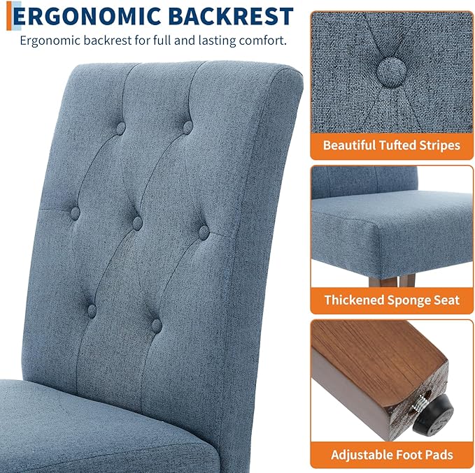 Upholstered Dining Chairs Set of 2, Modern Fabric Kitchen Side Chairs with St...