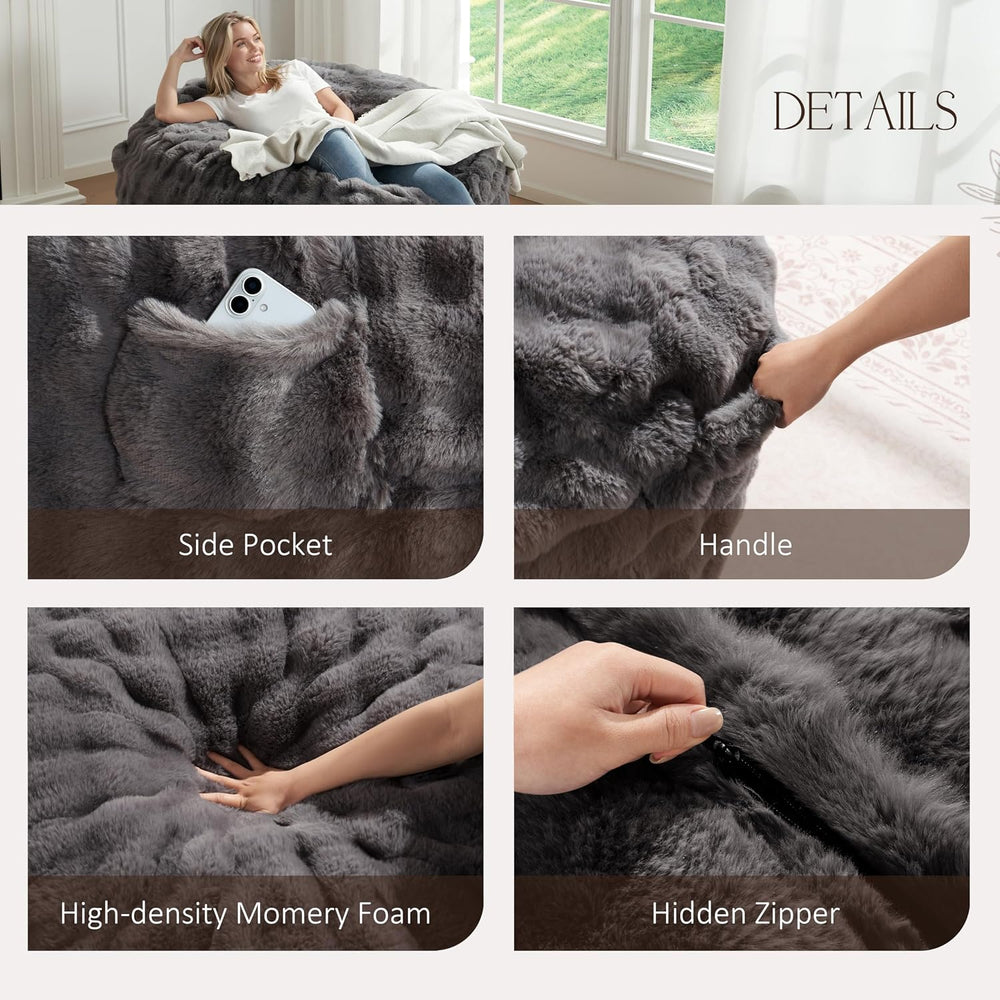 ZurNesfure Bean Bag Chair 3FT Adult Bean Bag with Filler Darkgrey, Medium | G...