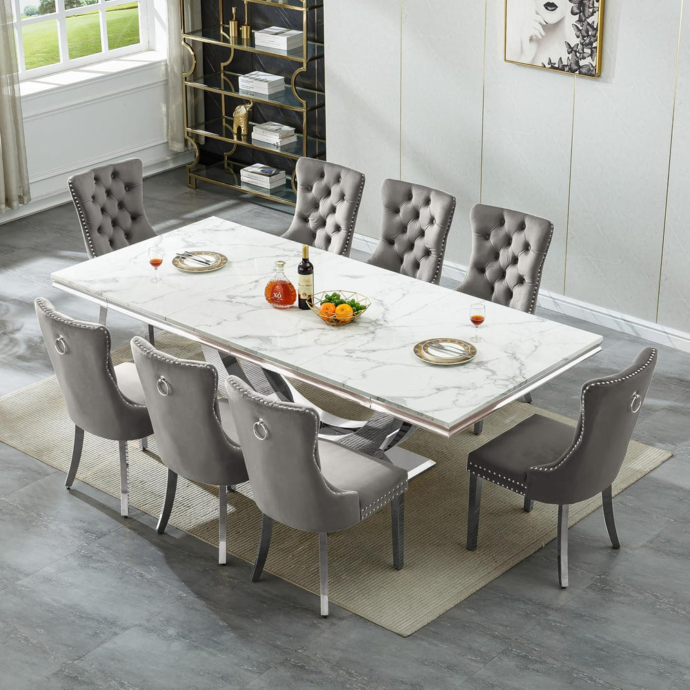 94.5" Large Dining Table for 10-12 People, Modern White Rectangle Kitche...