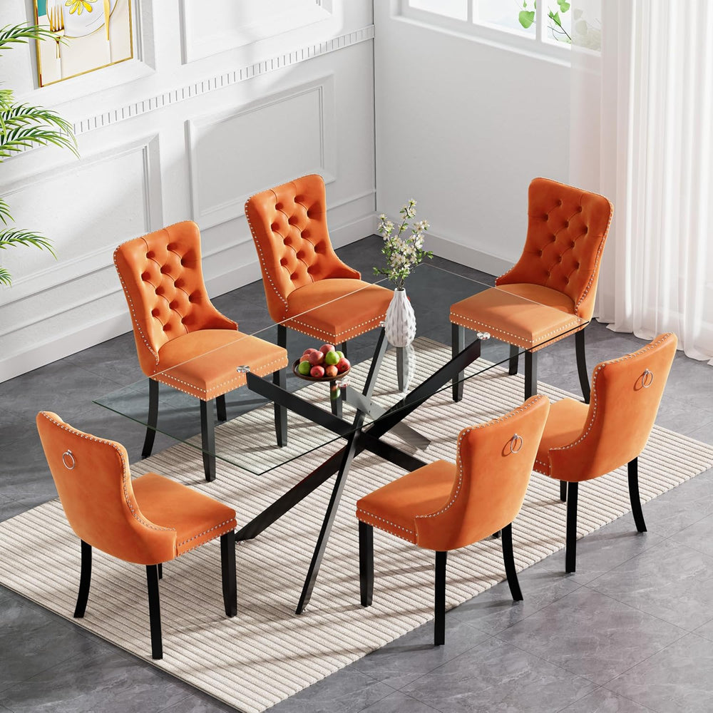 60" Black Glass Dining Room Table Set for 6, 7-Piece Modern Rectangular ...