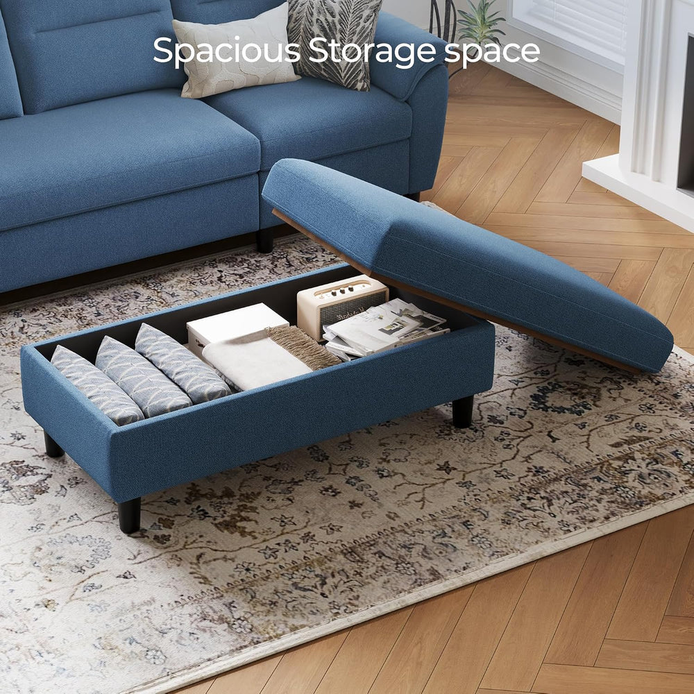 LINSY HOME 46 Inches Wide Storage Ottoman Bench, Linen Coffee Table Long Shoe...