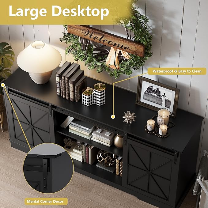 Farmhouse TV Stand for 65/60/55 Inch Tvs, Rustic Entertainment Center with St...