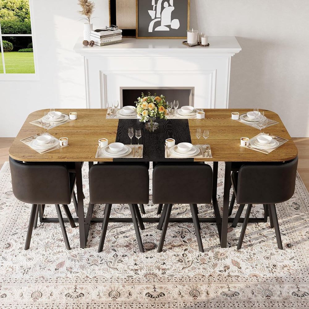 Dining Table Set for 8, 79" Large Dining Room Table Set for 8, Modern Fa...