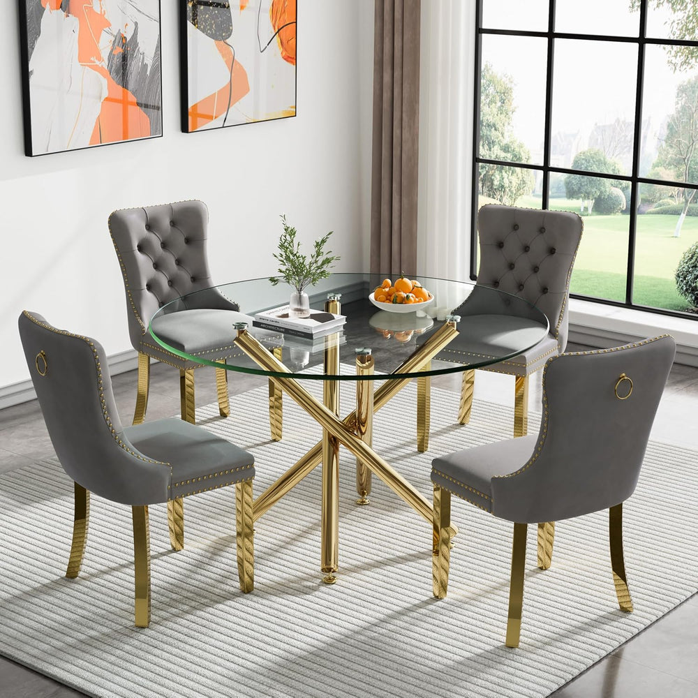 Round Glass Dining Table Set for 4, Small Kitchen Table Set for 4, 47" C...