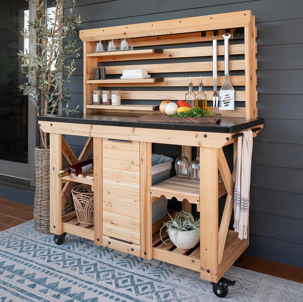 Backyard Discovery 48" Cedar Wood Buffet Hutch Serving Station with Galv...