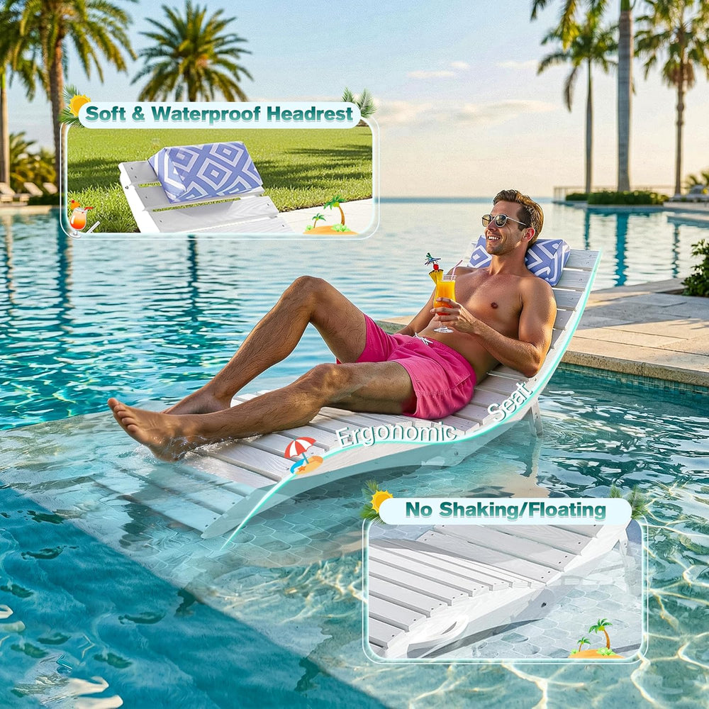 nalone Foldable Pool Lounge Chair, HDPE in Pool Chaise Lounge (2, White) | Wi...