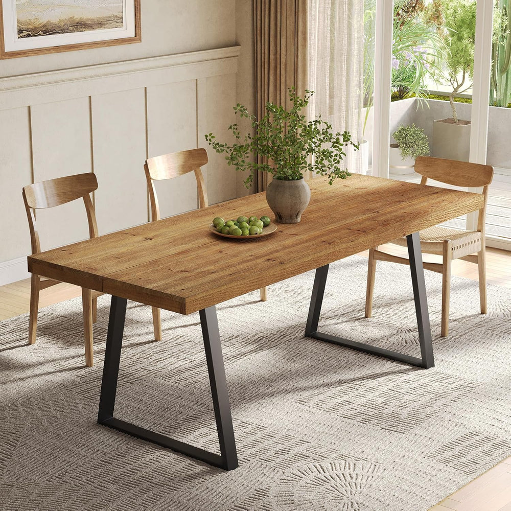 63" Industrial Dining Table for 4-6 People, Solid Wood Rectangular Kitch...