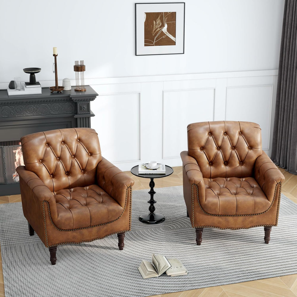 PU Leather Accent Chairs Set of 2, Comfy Club Chair Upholstered Armchair for ...