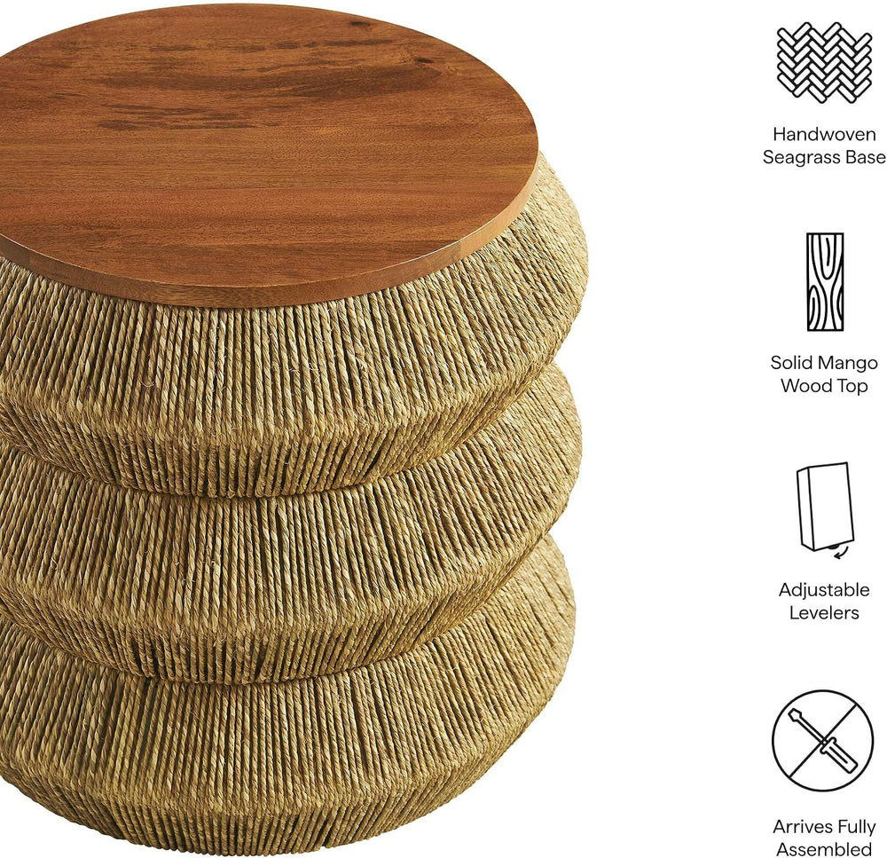 Modway Maris Hand-Woven Seagrass and Wood Round Side Table – 18 Inch Drum End...