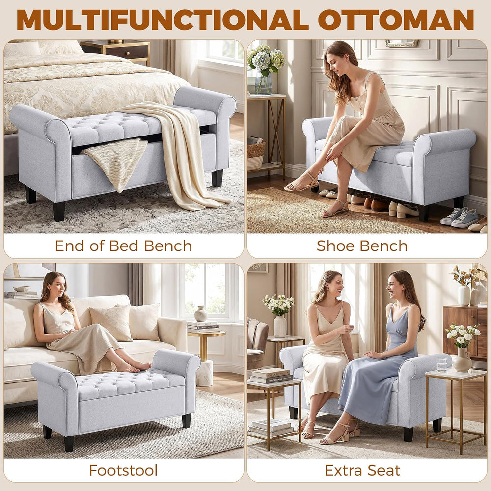 HOMCOM 47" Storage Ottoman Bench, Tufted Long Ottoman with Storage Chest...