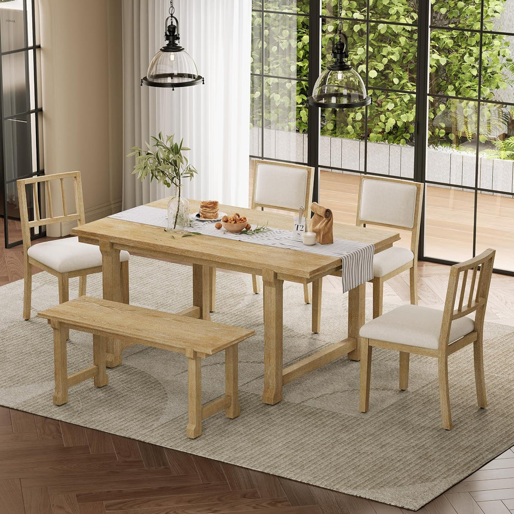 LUMISOL 6-Piece Dining Table Set for 6, Farmhouse Kitchen Table Set with 4 Up...