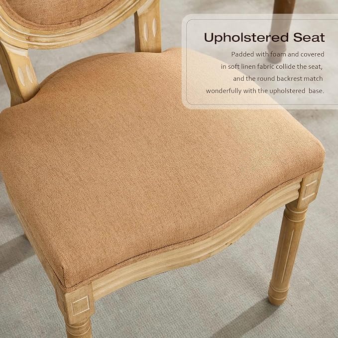 Linen Upholstered Dining Chairs Set of 6 French Country Oval Fabric Back Kitc...